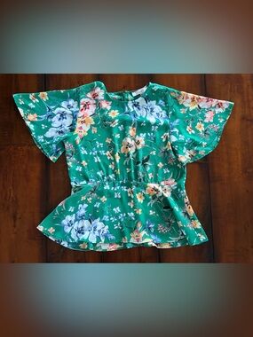 LOFT Green Floral Peplum Blouse